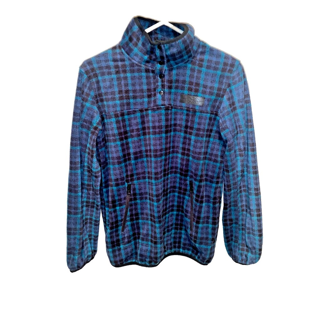 KAVU Cavanaugh Fleece Pullover Jacket Quarter Snap Lightweight Size S Blue